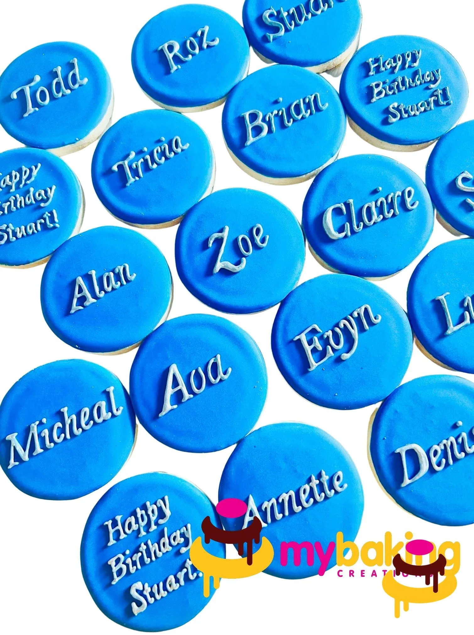 Custom hand-piped personalized name cookies Bay Area bakery